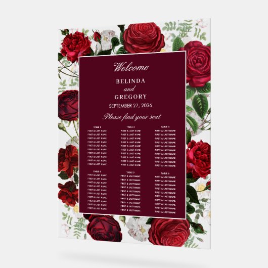 Bourgondië Bloemen Waterverf Trouwstoel Grafiek Acryl Bord (Hoek)