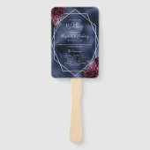 Bourgondië Bloemen Zilveren Navy Folie Trouwprogra Handwaaier (Voorkant)