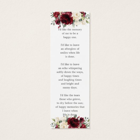 Bourgondië Bloemenfoto Begrafenismonument Bladwijz Mini Visitekaartjes (Achterkant)