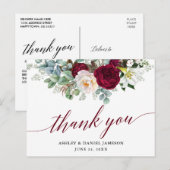Bourgondië Bloemenkalligrafie bruiloft dank u Briefkaart (Voorkant / Achterkant)