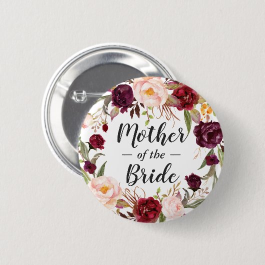 Bourgondië Bloemenkrans Moeder van de bruid bruide Ronde Button 5,7 Cm (Voorkant /achterkant)