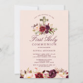 Bourgondië Bloemenkruis Meisjes Eerste Communie Kaart (Voorkant)