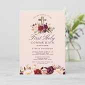 Bourgondië Bloemenkruis Meisjes Eerste Communie Kaart (Staand voorkant)