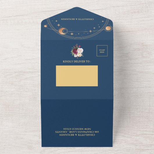 Bourgondië Bloemennacht Hemel Hemelbruiloft All In One Uitnodiging (Buitenkant)