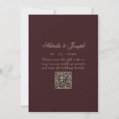 Bourgondië Bloemig Oud Geld Boho QR Code Trouwen Kaart (Achterkant)