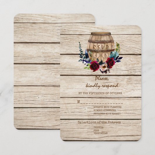 Bourgondië Bloemige wijnvat Herfst Bruiloft RSVP (Voorkant / Achterkant)
