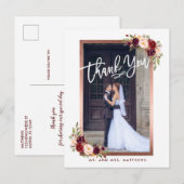 Bourgondië Bloemrijke Chic Foto Trouw Dank Je Aankondigingskaart (Voorkant / Achterkant)