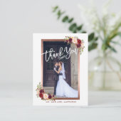 Bourgondië Bloemrijke Chic Foto Trouw Dank Je Aankondigingskaart (Staand voorkant)
