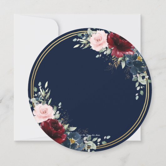 Bourgondië Blush Blauw Bloemen Gouden Cirkel Bruil Kaart (Achterkant)