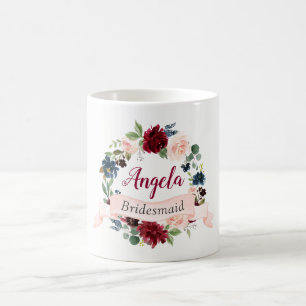 Bourgondië Blush Blauw Bloemen Krans Bruidsmeisje  Koffiemok