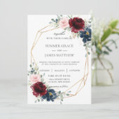 Bourgondië Blush Blauw Rozen Bloemen Geometrische  Kaart (Staand voorkant)