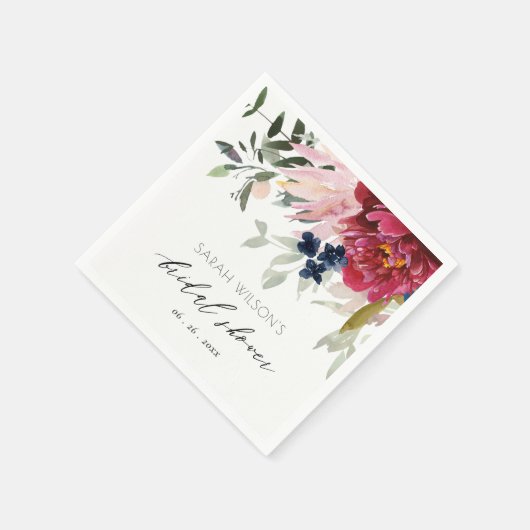 Bourgondië Blush Blauwe Bloem Boeket Bruiloft Servet (Hoek)