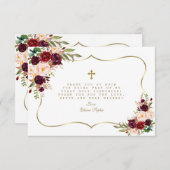 Bourgondië Blush Bloem Gouden Kruis Heilige Commun Bedankkaart (Voorkant / Achterkant)