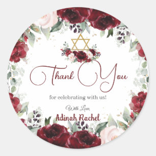 Bourgondië Blush Bloemen Bat Mitzvah Ster van Davi Ronde Sticker