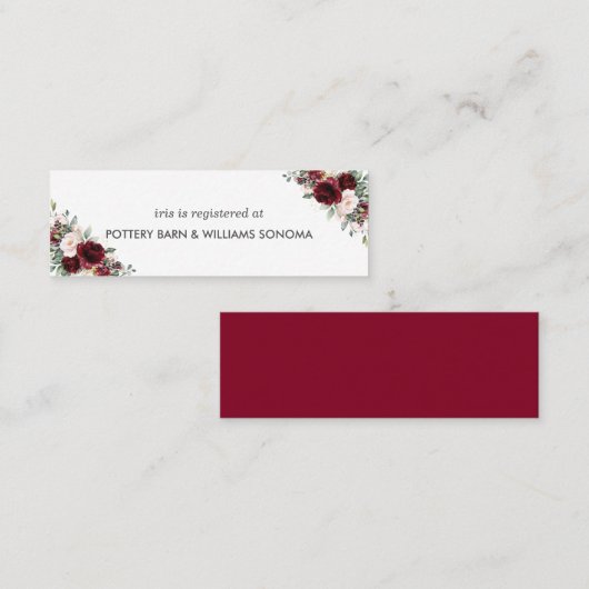 Bourgondië Blush Bloemen Bruidsregister Kaart Mini Mini Visitekaartje (Voorkant / Achterkant)