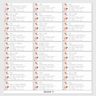 Bourgondië Blush Bloemen Bruiloft Gast Adresetiket Sticker