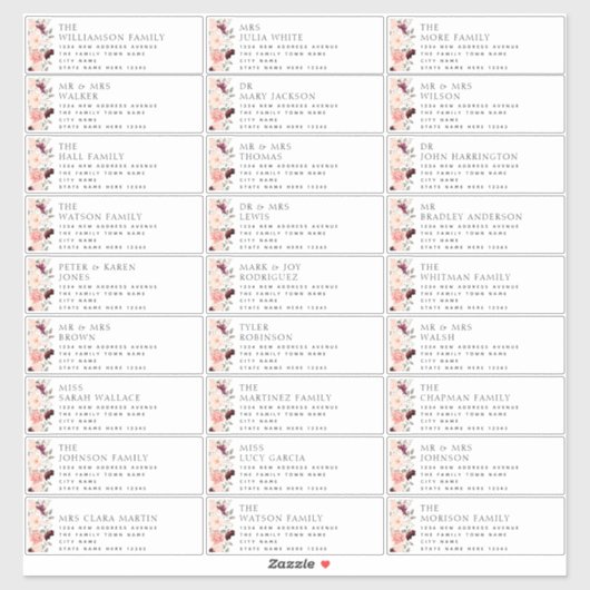Bourgondië Blush Bloemen Bruiloft Gast Adresetiket Sticker (Vel)
