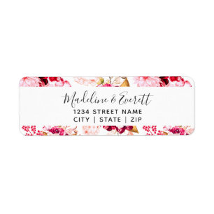 Bourgondië & Blush Bloemen Bruiloft Retouradres Etiket