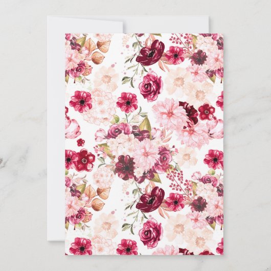 Bourgondië & Blush Bloemen Drop Bruiloft Uitnodigi Kaart (Achterkant)