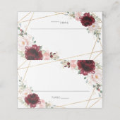 Bourgondië Blush Bloemen Goud Bruiloft Gast Naam Plaatskaartje (Buitenkant ongevouwen)