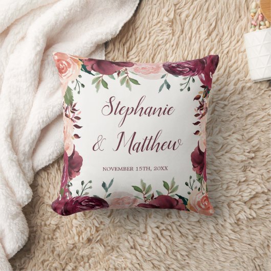 Bourgondië Blush Bloemen Herfst Bruiloft Kussen (Deken)