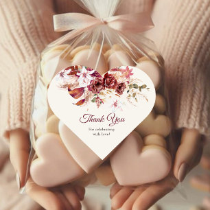 Bourgondië & Blush Bloemen Huwelijksstickerblad Hart Sticker