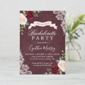 Bourgondië Blush Bloemen Kant Bachelorette Party Kaart (Staand voorkant)