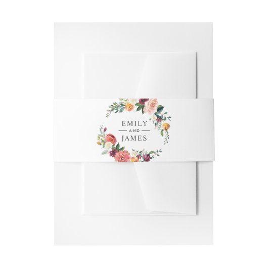 Bourgondië Blush Bloemen krans Bruiloft Monogram Uitnodigingen Wikkel (Voorkant Voorbeeld)