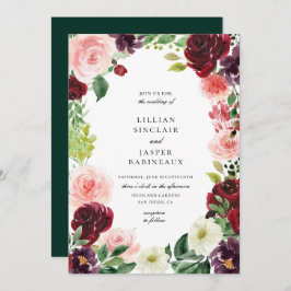 Bourgondië Blush Bloemen Lijst Bruiloft Kaart