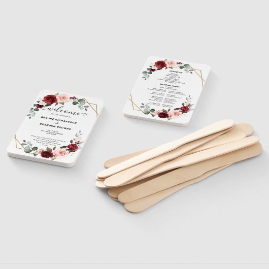 Bourgondië Blush Bloemen Modern Geometrisch Progra Handwaaier (Niet-gemonteerd)