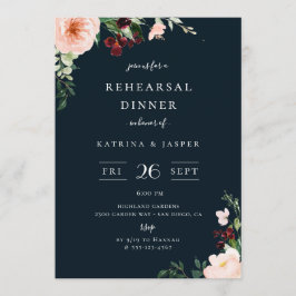 Bourgondië Blush Bloemen Navy Blauw Repetitie Dine Kaart