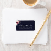 Bourgondië Blush Bloemen Navy Bruiloft Retouradres Etiket (Insitu)