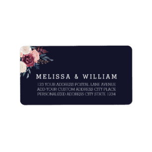 Bourgondië Blush Bloemen Navy Bruiloft Retouradres Etiket