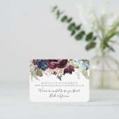 Bourgondië Blush Bloemen Navy Elegant Foliage Brui Visitekaartje (Staand voorkant)