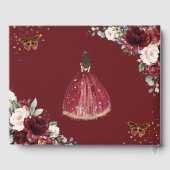 Bourgondië Blush Bloemen Prinses Goud Quinceañera Gastenboek (Achterkant)