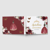 Bourgondië Blush Bloemen Prinses Goud Quinceañera Gastenboek (Volledig)