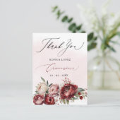 Bourgondië Blush Bloemen Quinceañera Dank u Briefkaart (Staand voorkant)