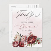 Bourgondië Blush Bloemen Quinceañera Dank u Briefkaart (Voorkant / Achterkant)