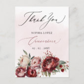 Bourgondië Blush Bloemen Quinceañera Dank u Briefkaart (Voorkant)