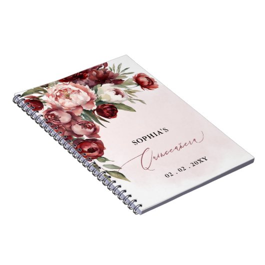 Bourgondië Blush Bloemen Quinceañera Gastenboek Notitieboek (Rechterzijde)