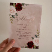 Bourgondië & Blush Bloemen Roos Folie bruiloft Folie Uitnodiging