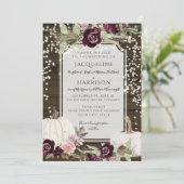 Bourgondië Blush Bloemen Rustieke Twinkle Lights B Kaart (Staand voorkant)