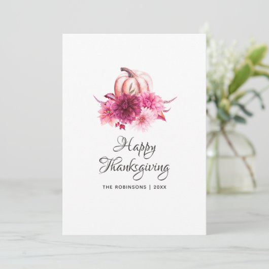 Bourgondië & Blush Bloemen Thanksgiving Fotocollag Feestdagenkaart (Staand voorkant)