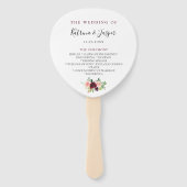 Bourgondië Blush Bloemen Trouwprogramma Hand Fans Handwaaier (Voorkant)