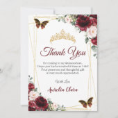 Bourgondië Blush Bloemen Vlinders Dank u kaart (Voorkant)
