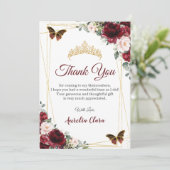 Bourgondië Blush Bloemen Vlinders Dank u kaart (Staand voorkant)