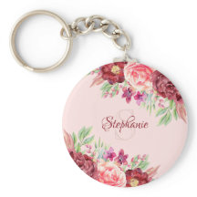 Bourgondië Blush Bloemen Waterverf Monogram Naam