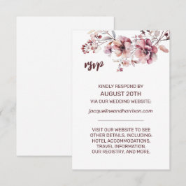 Bourgondië & Blush Bloemen Waterverf Online Bruilo RSVP Kaartje