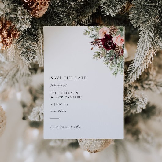 Bourgondië Blush Bloemen Winter Bruiloft Save the Kaart