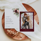 Bourgondië Blush Bloemen Winter bruiloft uitnodigi Kaart